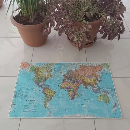 World Map Rug, Educational Carpet, Office Mat, Playroom Carpet, School Rug, Nonslip Washable Floor Mat