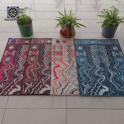 Melting Tribal Pattern Rug – Boho Abstract Carpet in Brown, Beige, Burgundy