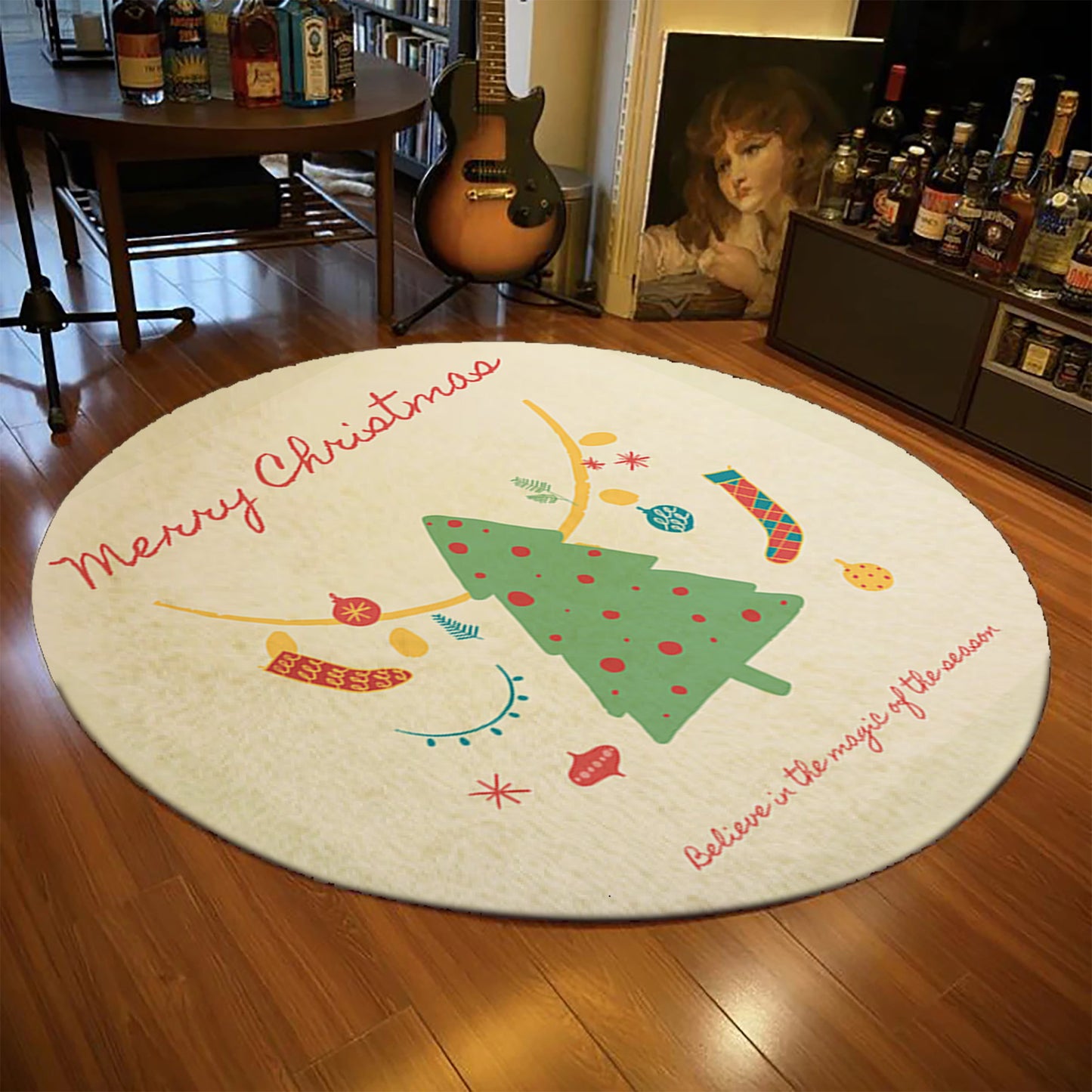 Christmas Tree Themed Rug, Christmas Text Carpet, Doormat, Patry Decor, Holiday Carpet