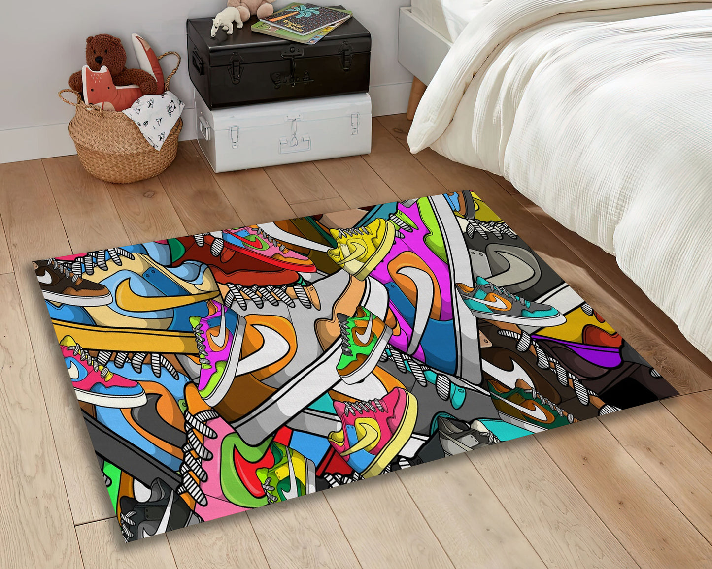 Nike Rug, Sneaker Pattern Carpet, Colorful Sports Mat, Sneaker Decor, Street Fashion, Jordan Gift