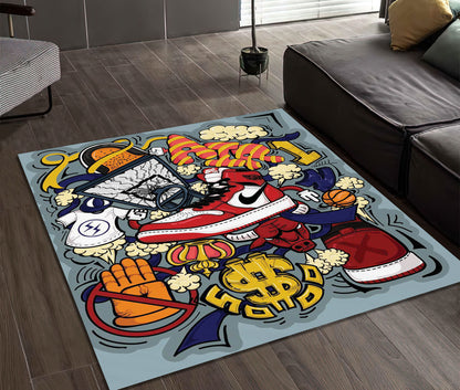 Pop Art Jordan Rug, Sneaker Room Carpet, Street Fashion Decor, Sneaker Art Mat, Air Jordan Rug