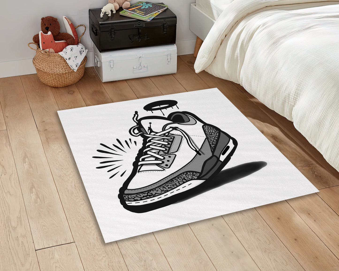 Graffiti Art Jordan Rug, Streetwear Decor, Sneaker Room Mat, Basketball Theme Rug, Jump Man Rug