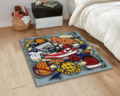 Pop Art Jordan Rug, Sneaker Room Carpet, Street Fashion Decor, Sneaker Art Mat, Air Jordan Rug