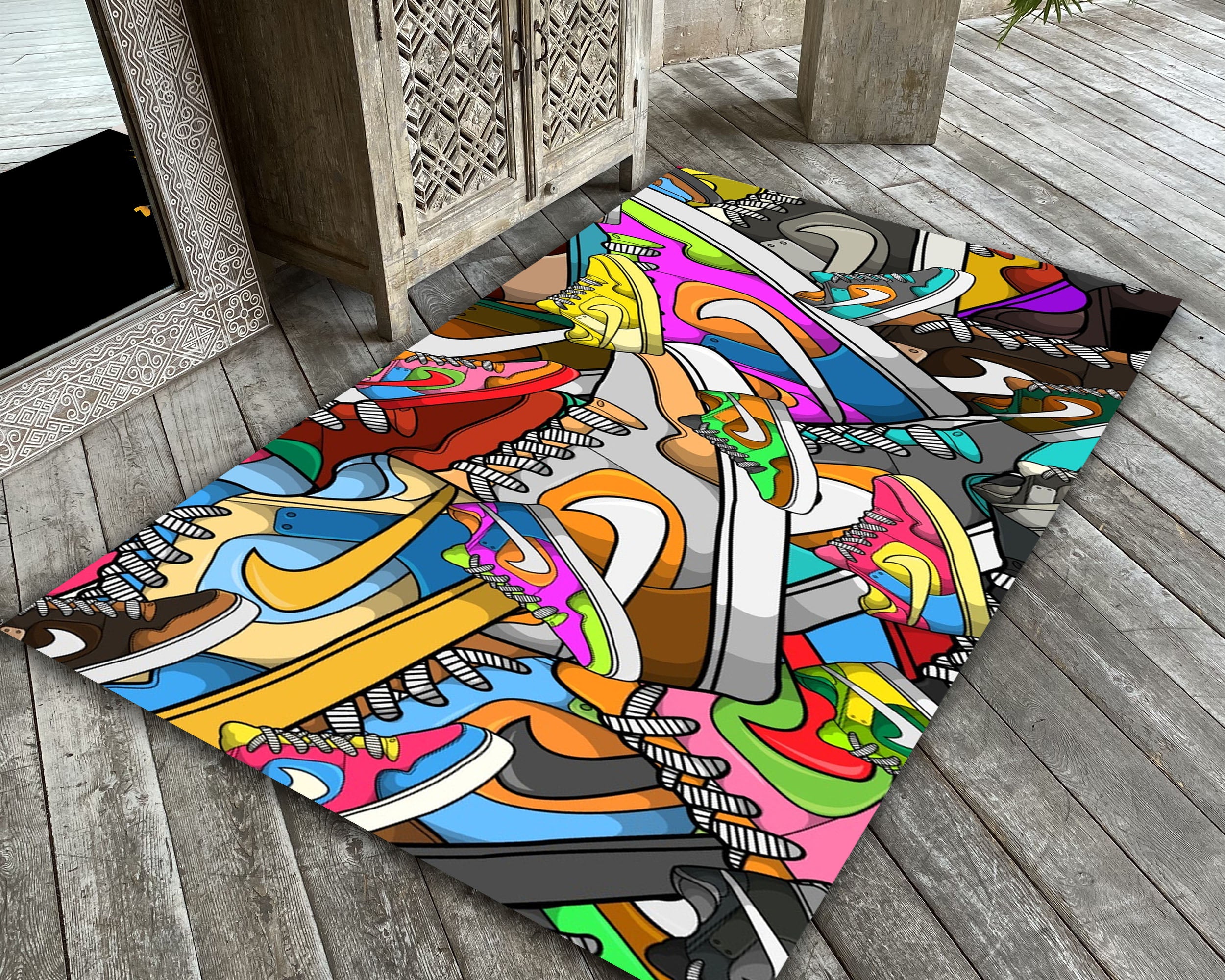 Nike Trainer Rug Nike Rug, Sneaker Pattern Carpet, Colorful Sports Mat, Sneaker Decor ...