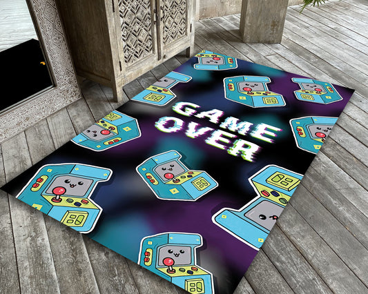 Video Game Over Rug, Arcade Game Carpet, Pixel Art Rug, Game Room Decor, Nostalgia Gaming Mat